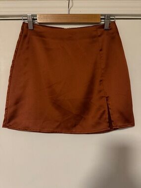 Blue Blush Rust Satin Mini Skirt with Side Slit